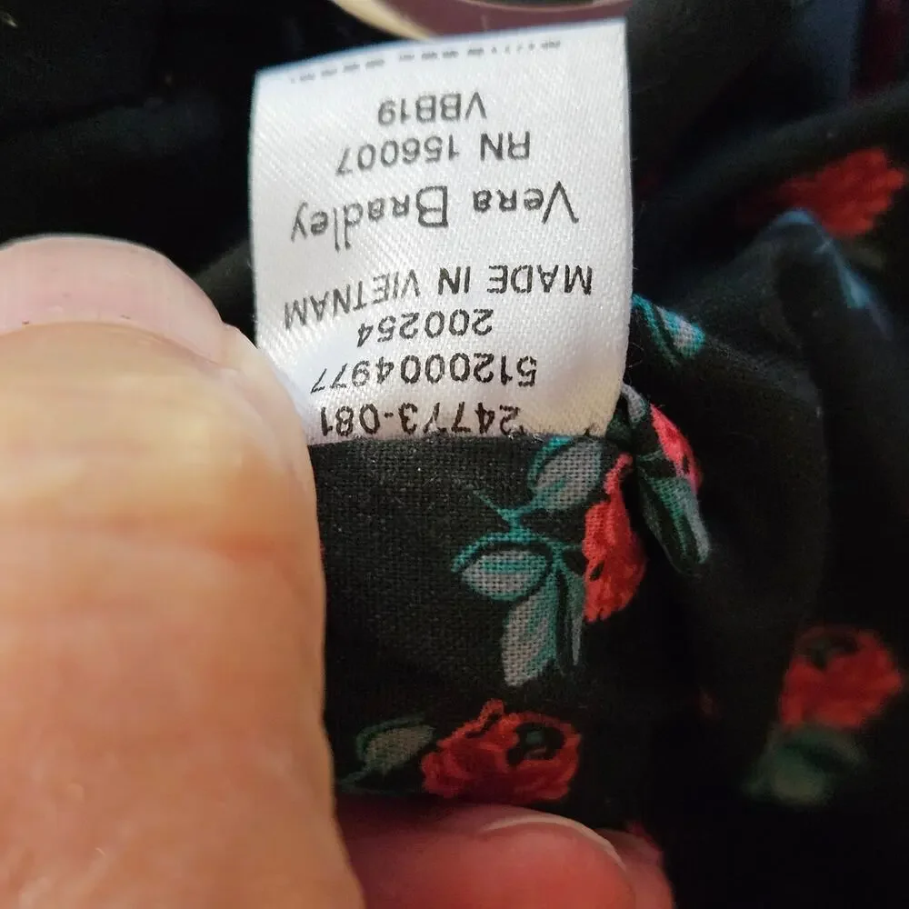 Vera Bradley Black Quilted Hobo Shoulder Bag Rose Floral Lining
